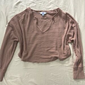 Waffle knit Henley long sleeve